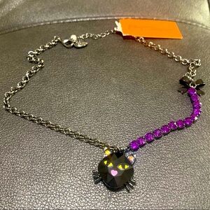 Betsey Johnson Black Cat Necklace with Purple Gems